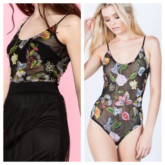 Honey Punch Tops - Honey Punch Sheer Floral Embroidered Bodysuit